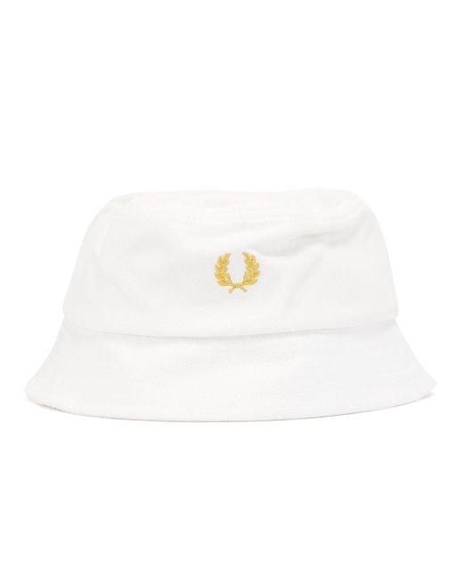 Fred Perry White Pique Baumwoll Fischerhüte