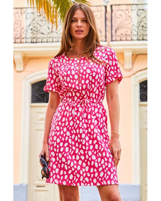 Sosandar Pink Animal Print Tie Waist Shift Jersey Dress