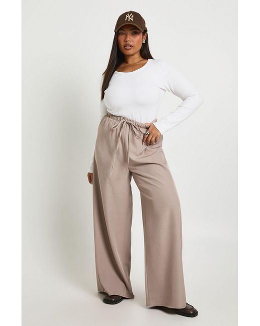 Boohoo Natural Plus Woven Elasticated Waist Drawstring Wide Leg Trouser