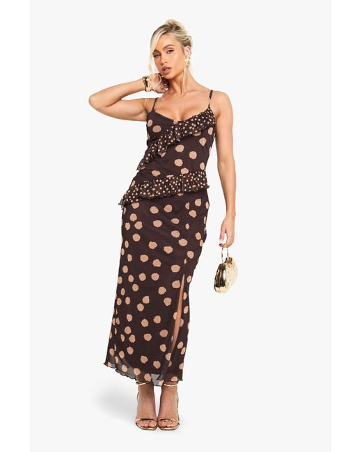 Boohoo Mixed Polka Dot Ruffle Mesh Maxi Dress in White Lyst UK