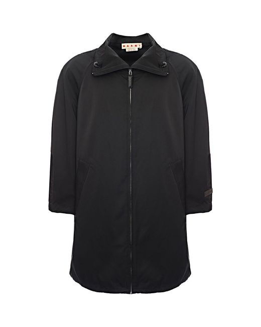 Marni Black Water Repellent Taffeta Midi Hooded Parka