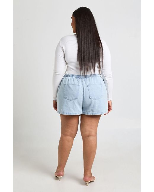 Boohoo Blue Plus Elasticated Waist Denim Shorts