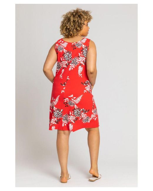Roman Curve Red Floral Print Swing Dress