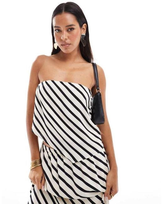 Abercrombie & Fitch White Co-Ord Striped Satin Scarf Top And Cream