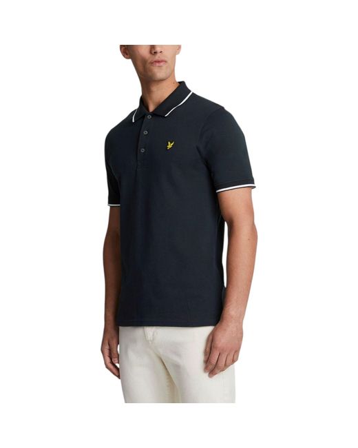 Lyle & Scott Blue Polo Shirt Tipped Short Sleeve Summer Cotton Jersey Golf Tee for men