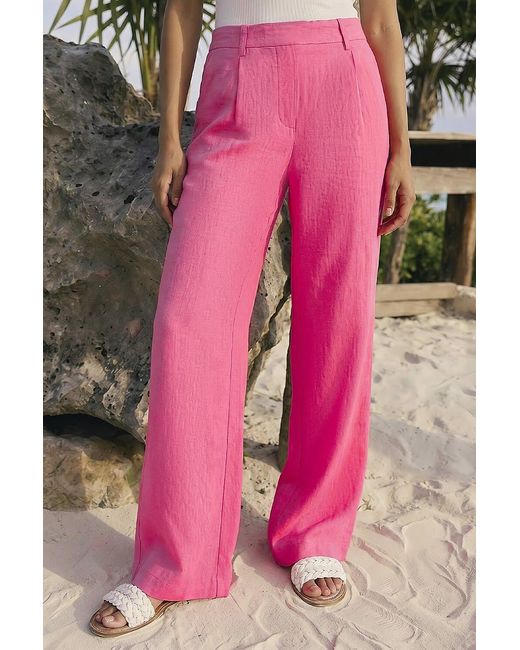Roman Pink Linen Mix Wide Leg Trousers