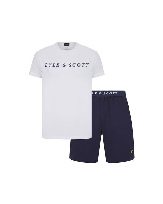 Lyle & Scott Blue And Crew Neck Short Sleeve Pyjama Set for men