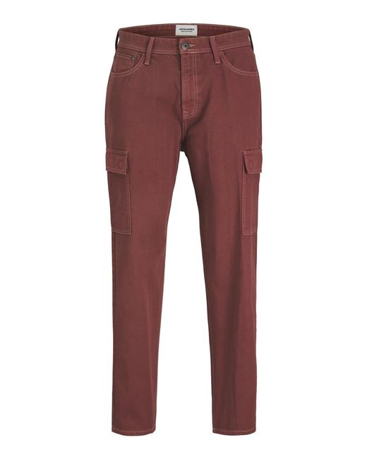 Jack & Jones Red Cargo Combat Trousers Loose Fit Multi-Pockets for men