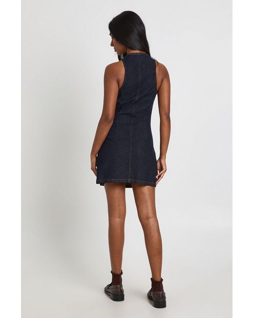 Boohoo Blue Sleeveless Cinched Waist Denim Mini Dress