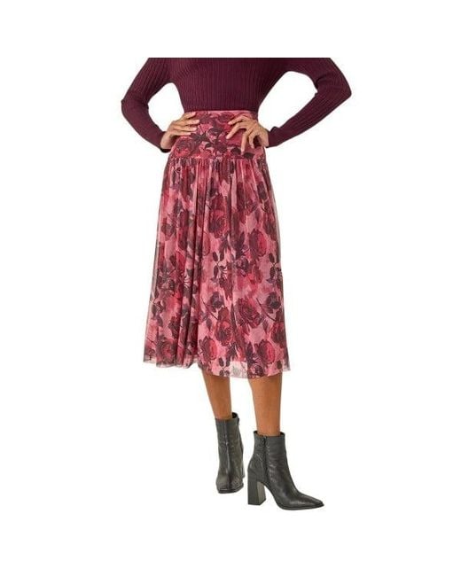 Roman Rose Print Mesh Layered Skirt