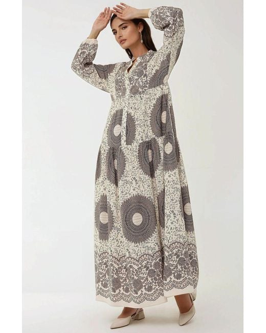 Hiccup Natural Printed Long Sleeve Viscose Maxi Dress