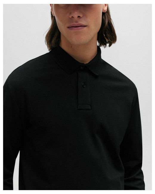 Boss Black Passerby Long Sleeve Stretch-Cotton Polo Shirt With Logo Patch Nos for men
