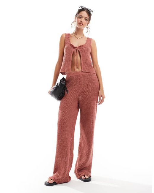 ASOS Red Knitted Vest With Tie Front Co-Ord