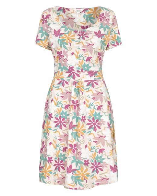 Mountain Warehouse White Orchid Patterned Uv Summer Dress With Side Pockets Holiday Beach Cotton