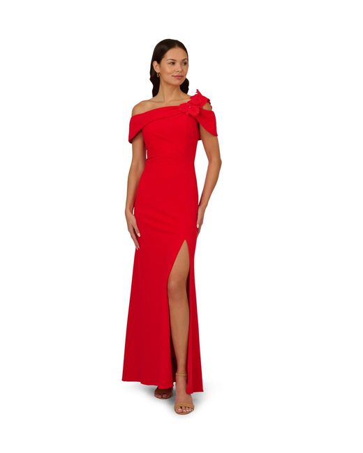 Adrianna Papell Red Asymmetrical Knit Crepe Gown