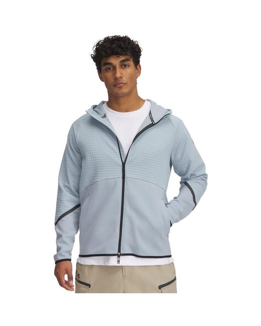 Under Armour Blue Unstoppable Hooded Full Zipper Textured Zipped Pocket Jacket for men