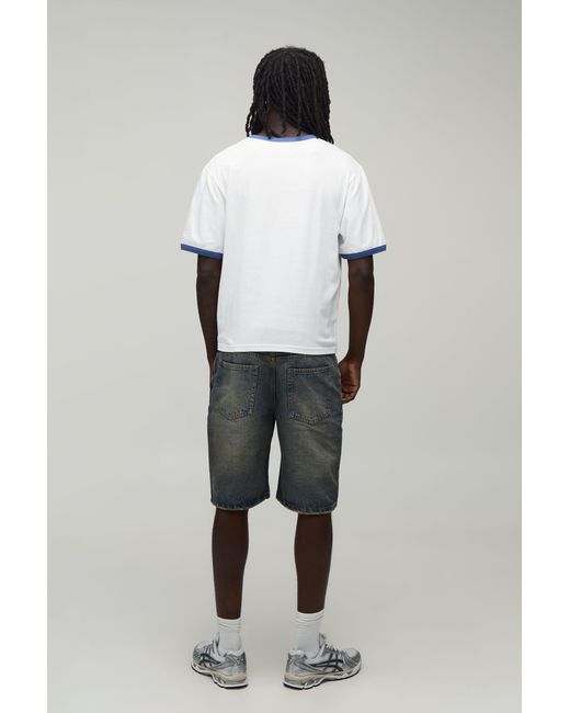 BoohooMAN Black Boxy Regular France Print Ringer T-Shirt for men