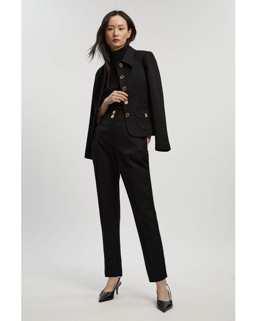 Karen Millen Black Textured Compact Stretch Tailored Straight Leg Trouser