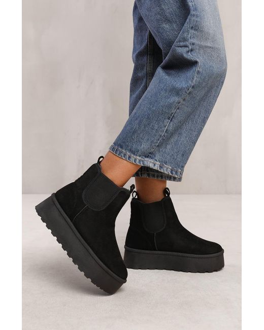 Where's That From Blue Wheres 'Alba' Ankle Boot With Faux Fur Lining And Chunky Soles