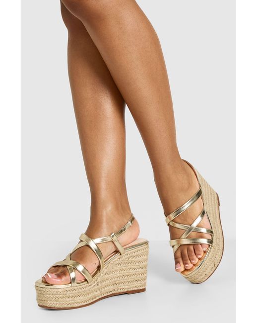 Boohoo Natural Strappy Open Toe Wedges