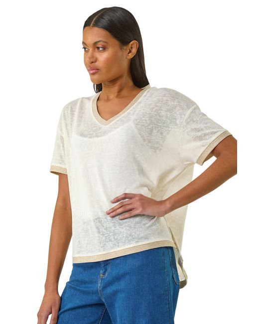 Roman White Metallic Trim V-Neck T-Shirt