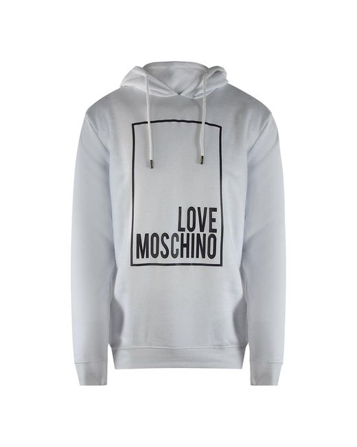 Moschino Gray Love Box Logo Hoodie Cotton for men