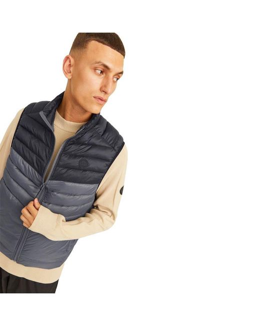 Jack & Jones Blue Sleeveless Zipper Gilet With High Collar for men