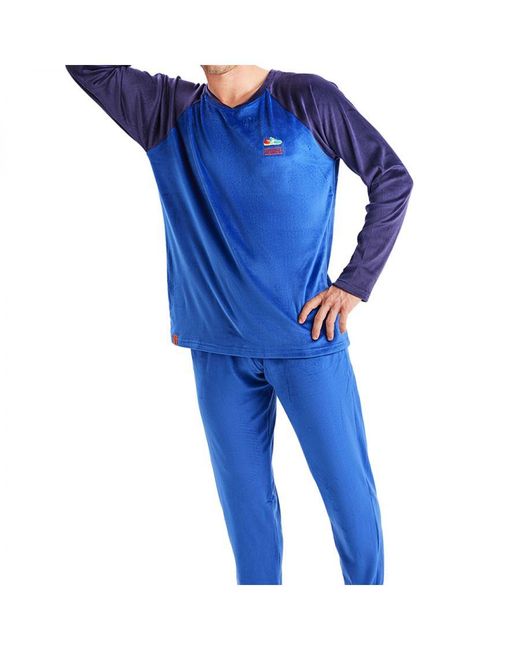 Munich Blue Long-Sleeved Round-Neck Velvet Pajamas Mu3 for men
