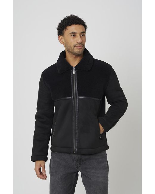 Brave Soul Black Faux Suede Jacket With Borg Panel Detail for men
