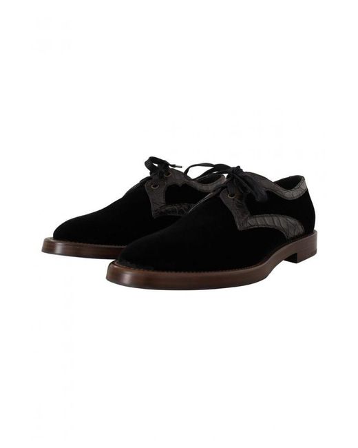 Dolce & Gabbana Black Velvet Exotic Leather Shoes for men