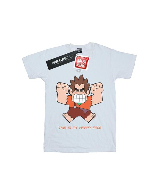 Disney Blue Wreck It Ralph Happy Face T-Shirt Cotton for men