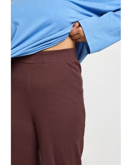 Boohoo Blue Plus Basic Rib Straight Leg Trouser