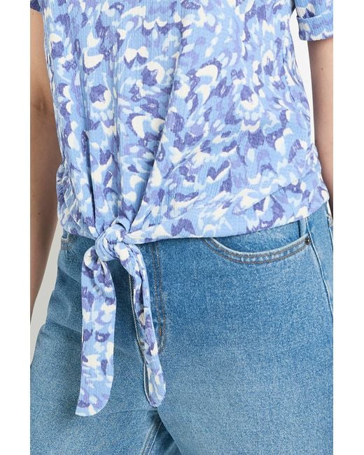 Wallis Blue Abstract Jersey Tie Detail V Neck T Shirt