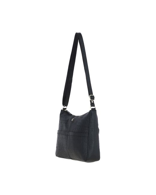 Ashwood Leather Black 'Simonetta' Croc Print Real Shoulder Bag