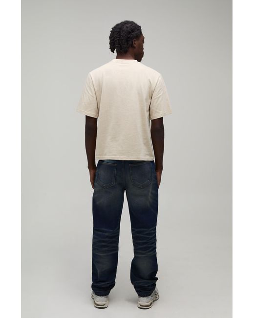 BoohooMAN Blue Straight Rigid Acid Wash Denim Jeans for men