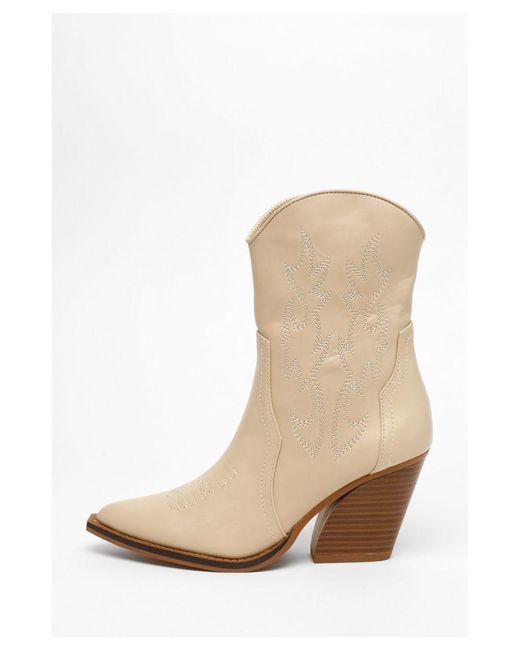 Quiz Natural Faux Leather Western Ankle Boots