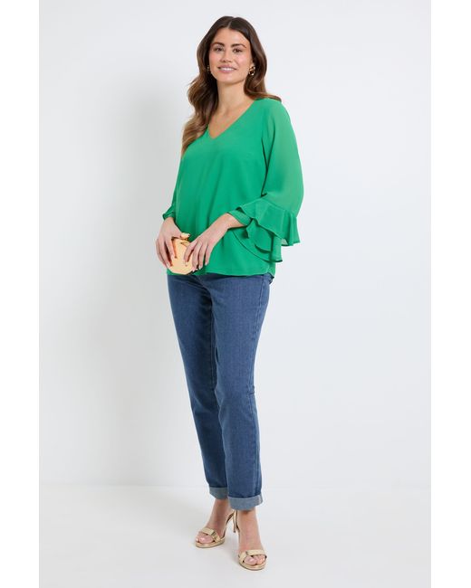 Wallis Green Dobby Flute Sleeve Top