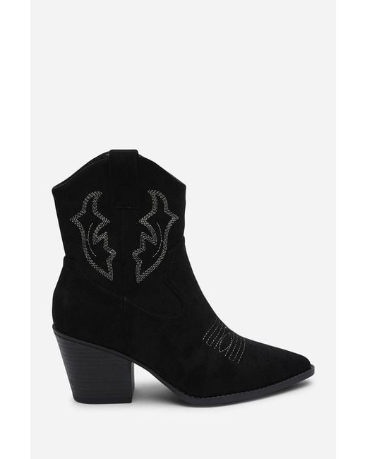 Where's That From Black Seraphina Cowboy Boots Ankle Length Western Block Heel