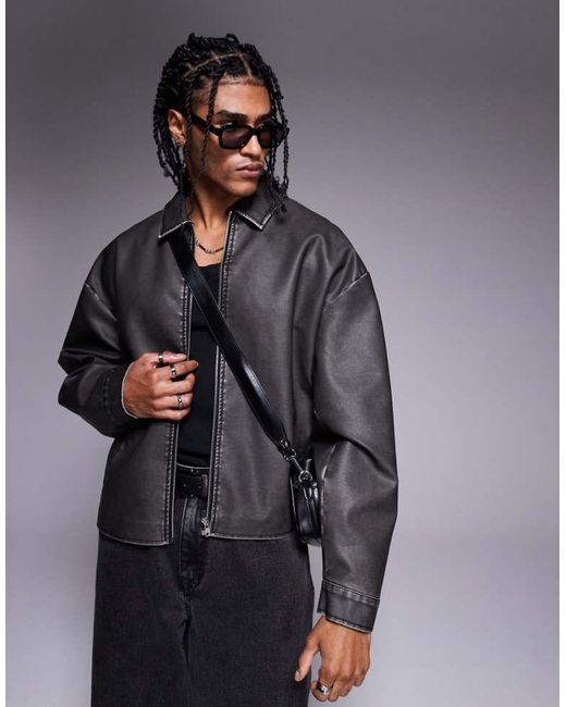 ASOS Gray Faux Leather Jacket for men