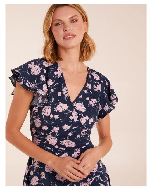 Blue Vanilla Blue Floral Frill Sleeve Mini Dress