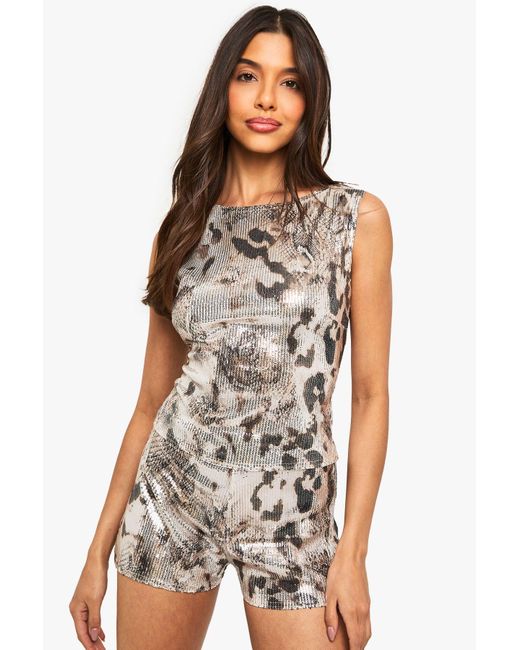 Boohoo White Sequin Print Mini Booty Short