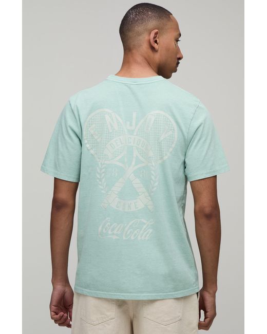 BoohooMAN Green Regular Coca Cola Tennis License Print T-Shirt for men