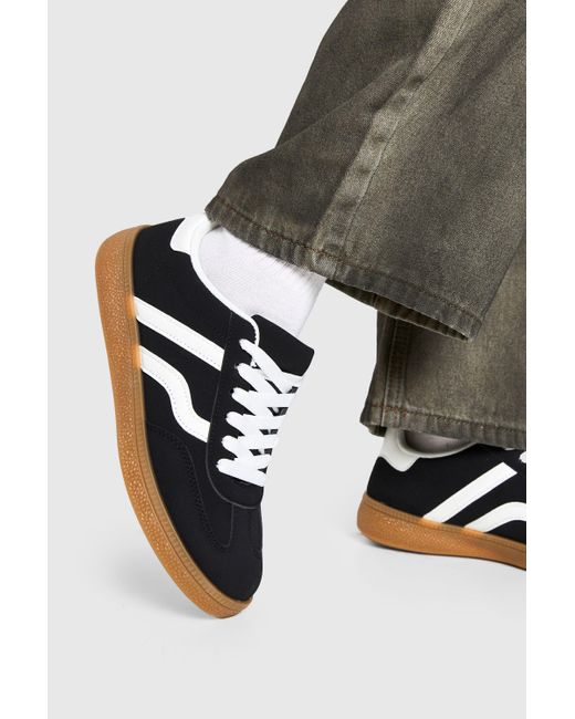 Boohoo Black Gum Sole Striped Trainers