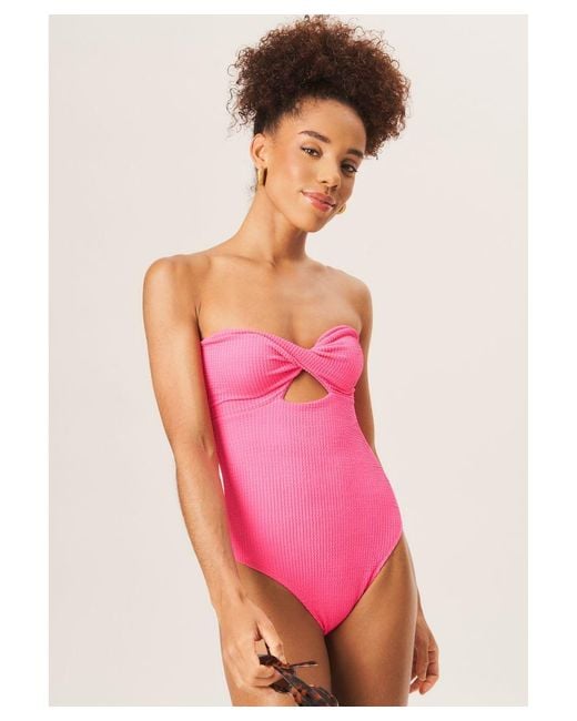 Gini London Pink Twist Front Textured Swimsuit