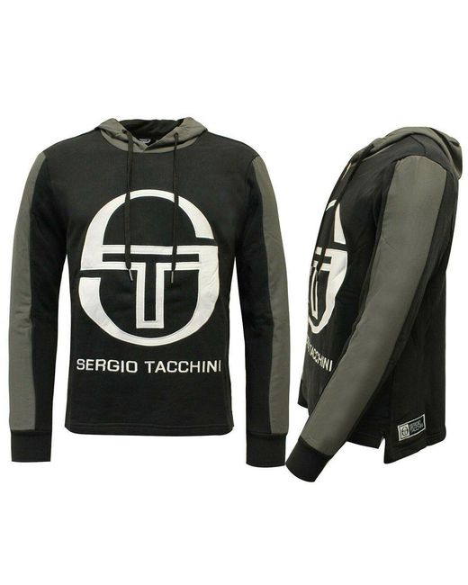 Sergio Tacchini Black Graphic Logo Long Sleeve Pullover Hoodie 37665 177 for men