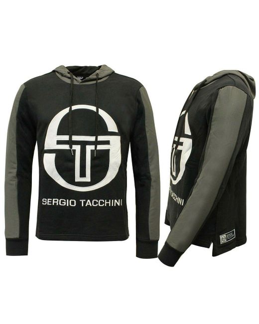Sergio Tacchini Black Graphic Logo Long Sleeve Pullover Hoodie 37665 177 for men
