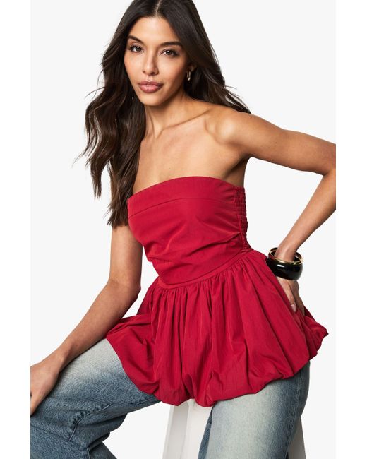 Boohoo Shirred Back Peplum Puffball Bandeau
