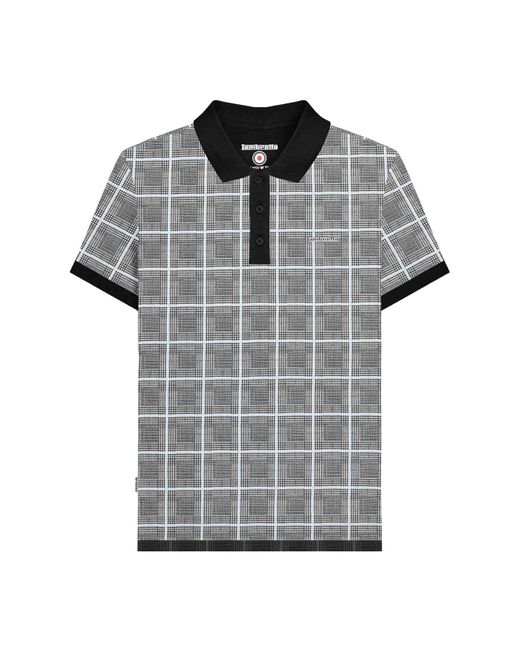 Lambretta Gray Prince Of Wales Check Polo Shirt Cotton for men