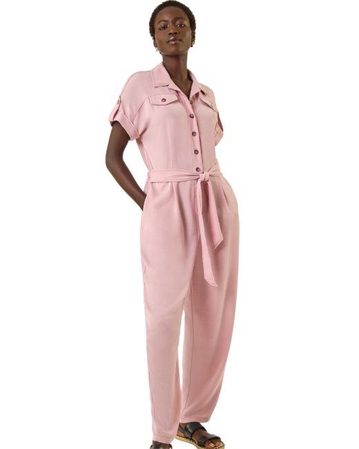 Roman Pink Utility Buttoned Jumpsuit