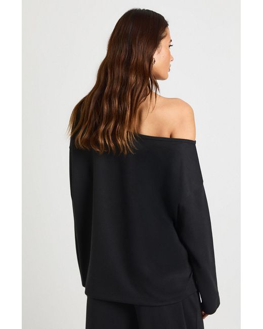 Boohoo Blue Interlock Off Shoulder Sweatshirt